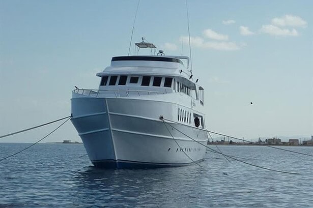 Bow view of the My Jessica liveaboard moored in Egyptian waters under a clear sky