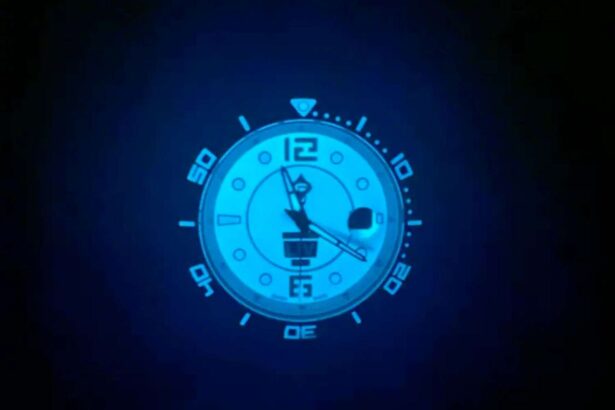 LIV GX Diver's markers and bezel glowing bright blue in the dark during our lume test