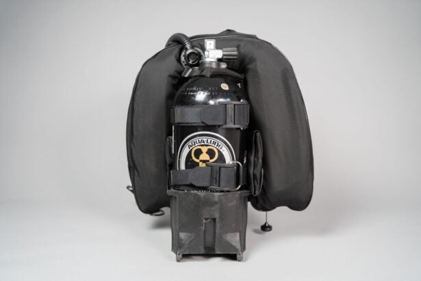 Zeagle Ranger BCD seen from the front with an Aqua Lung cylinder strapped to the backplate