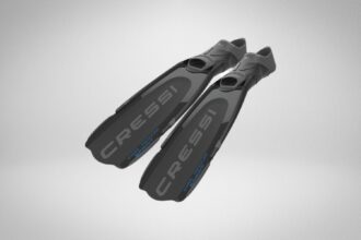 Pair of Cressi Gara Modular Sprint freediving fins with grey blades and black foot pockets