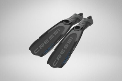 Pair of Cressi Gara Modular Sprint freediving fins with grey blades and black foot pockets