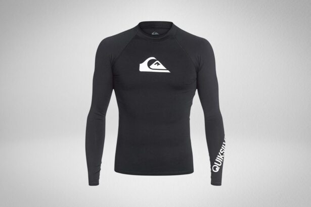 Quiksilver All Time long sleeve rash guard in black with the white mountain and wave logo