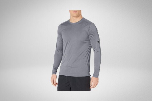 Hurley men's Nike Dri-Fit long sleeve shirt in heather grey, worn with black shorts