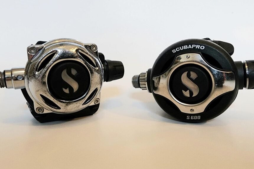 Two ScubaPro second stage regulators side by side on a white background for comparison