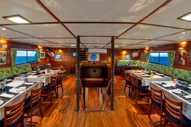 Nai'a's dining room set with tables for guests to share meals