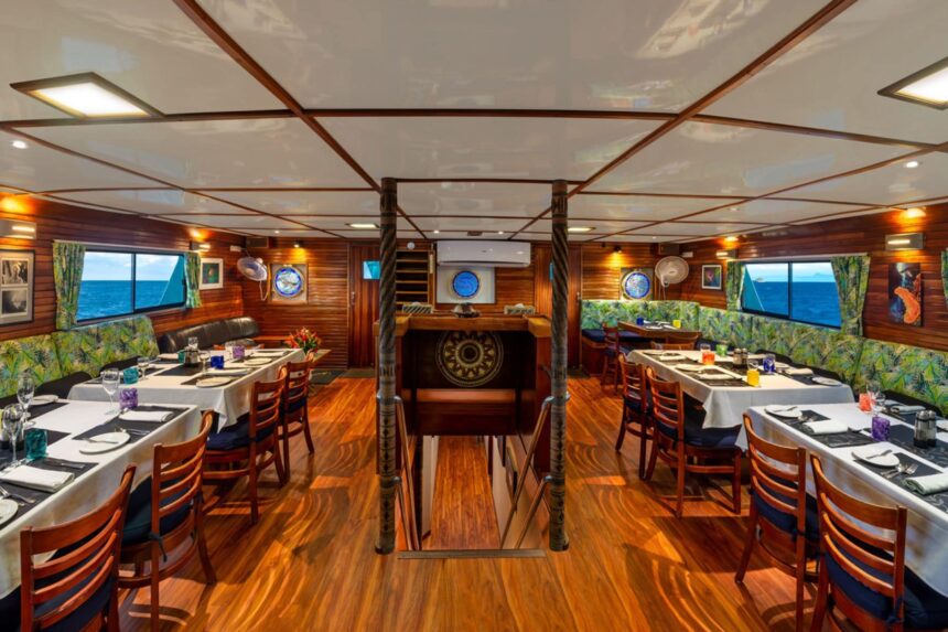 Nai'a's dining room set with tables for guests to share meals