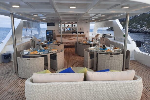 A single cabin bed with a coral reef painting aboard the Tiburon Explorer