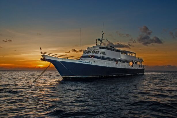 Caribbean Explorer II liveaboard anchored at sunset