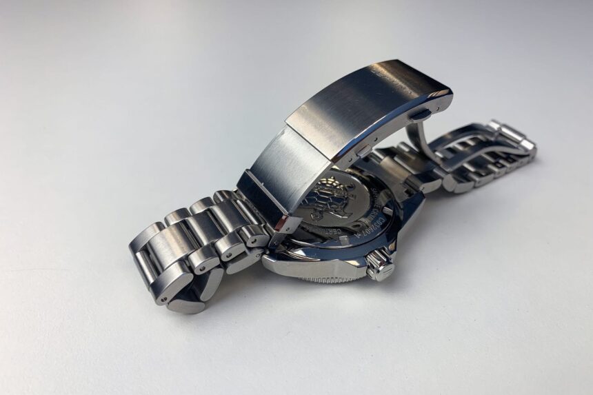Certina DS Action Diver lying face down with its steel bracelet clasp open