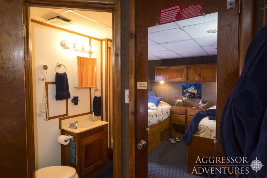 Ensuite bathroom and adjoining cabin aboard the Belize Aggressor IV