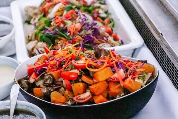 colorful chopped salad bowls set out buffet style on the Fiji Princess