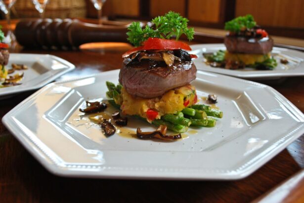 Plated seared beef with vegetables and garnish served aboard the Emperor Raja Laut
