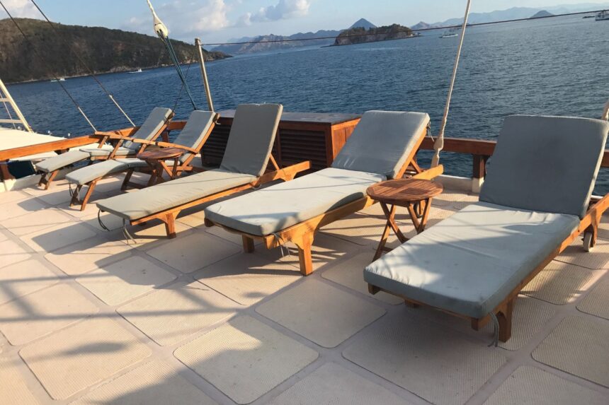sun deck loungers overlooking the coastline from the Aurora