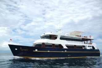 Mermaid I liveaboard dive boat cruising under an overcast sky