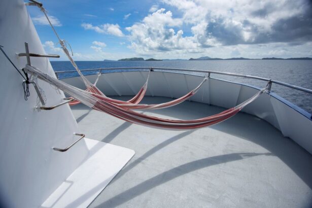 Hammocks strung across the bow of the Pacific Master