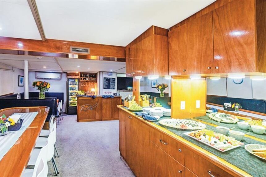 Dining salon counter set out with food aboard the Nautilus UnderSea