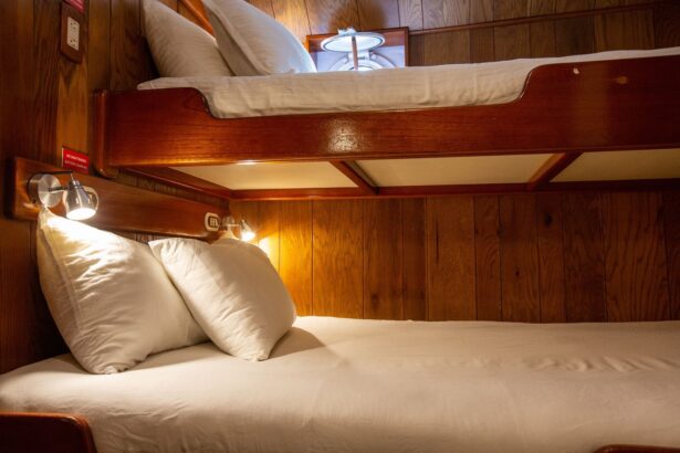 Close-up of a bunk bed with pillows in a Nautilus UnderSea cabin