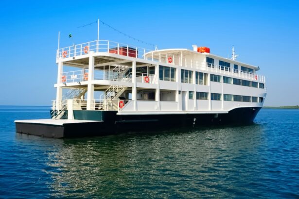 The Avalon fleet liveaboard viewed from the water with life rings on deck
