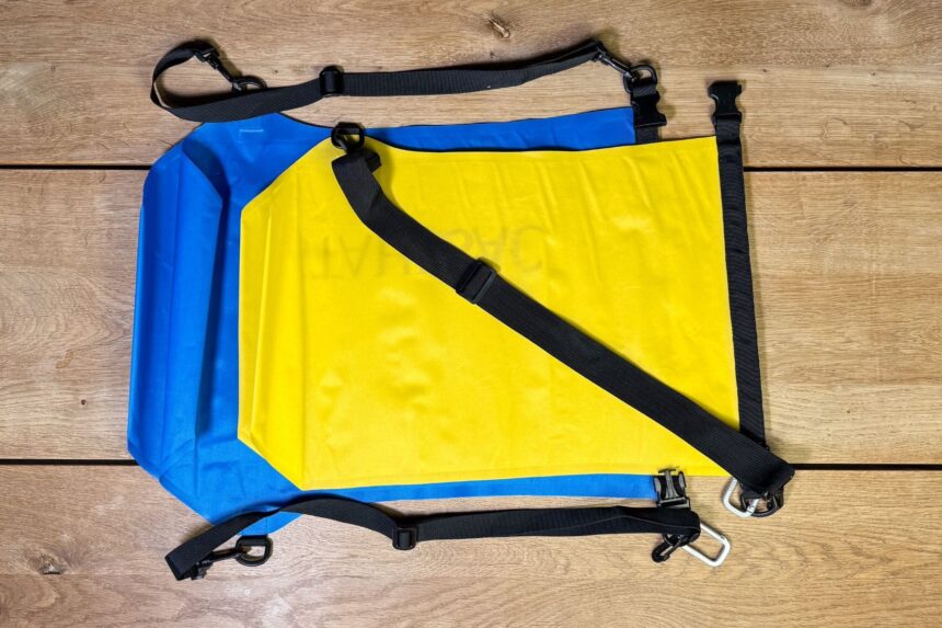 Stahlsac Dry Bag Sling Strap Stahlsac dry bag laid flat showing its adjustable sling shoulder strap