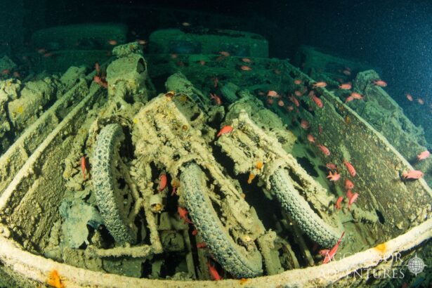 Bicycles stacked in the hold of the SS Thistlegorm wreck in the Red Sea