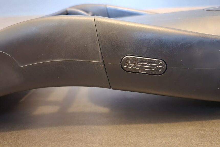 MFS logo embossed where the ScubaPro S-Tek blade meets the foot pocket