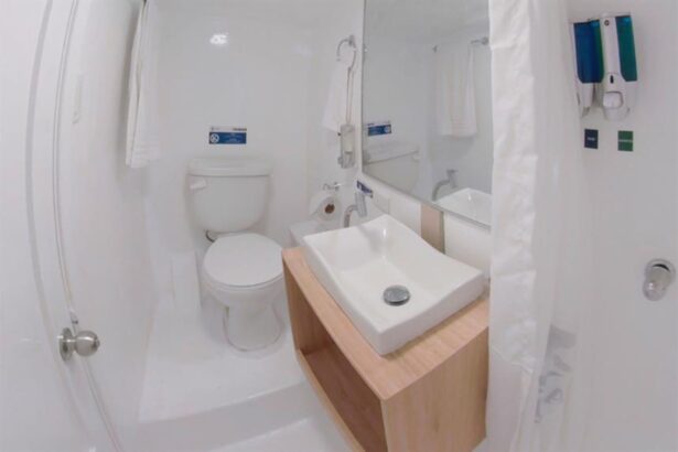 Ensuite bathroom on the Aqua with a vessel sink and separate shower stall