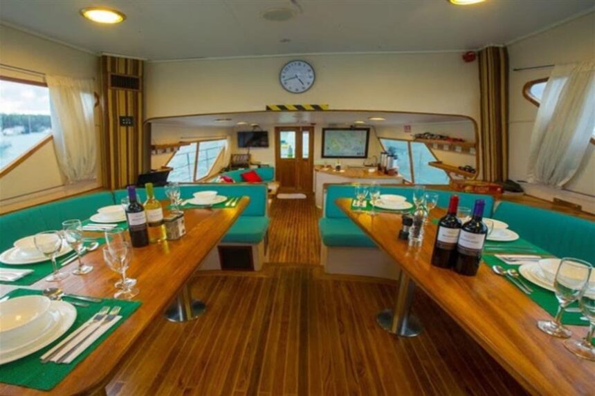 dining table set with wine bottles in the Nortada's dining area
