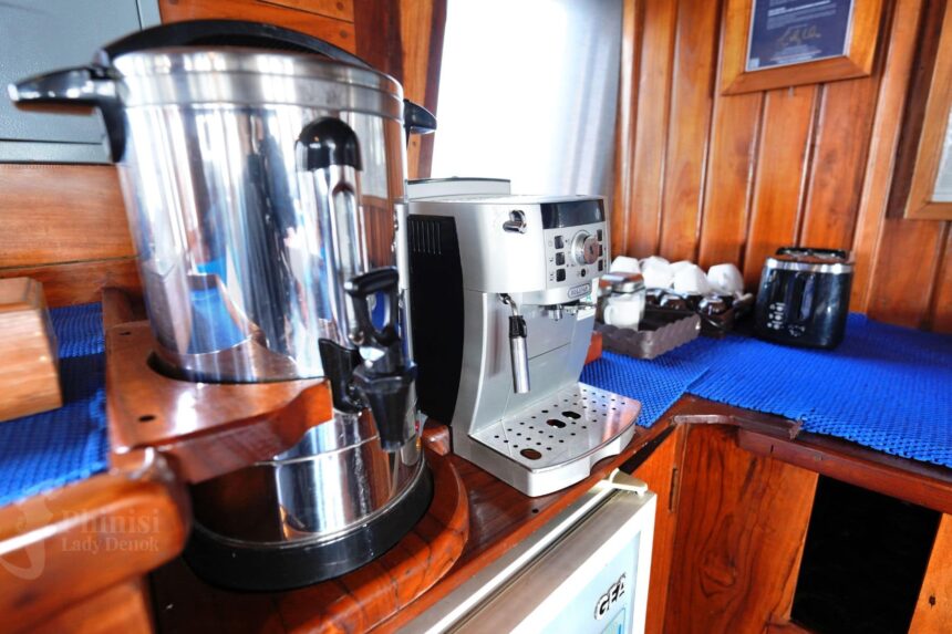 coffee urn and espresso machine in the Lady Denok galley