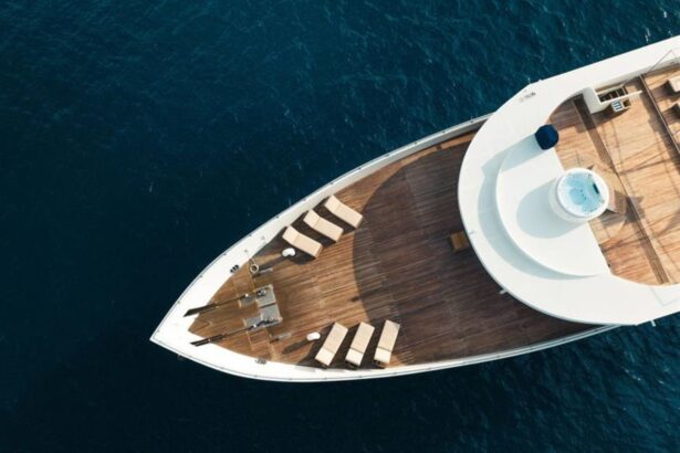 Aerial view of Scubaspa Yin's sundeck with loungers and a circular jacuzzi