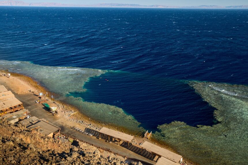 A 400-foot-deep (122 m) sinkhole, the Blue Hole in Dahab is just off the shoreline.