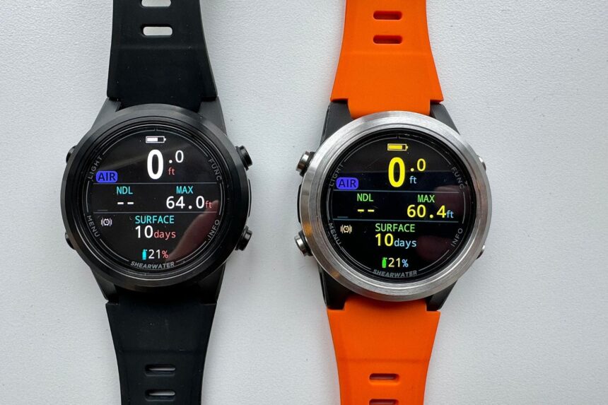 Shearwater Tern and Tern TX side by side, one with a black strap and one with an orange strap