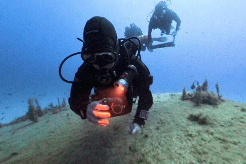Testing The Micro 3.0 On A Sand Slope DIVEIN tester filming with the SeaLife Micro 3.0 and its light on a sandy slope, second diver behind