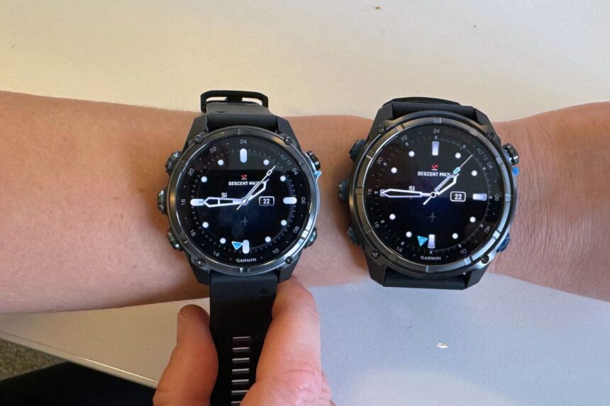 The Mk3i 43 mm and 51 mm on a woman’s wrist.