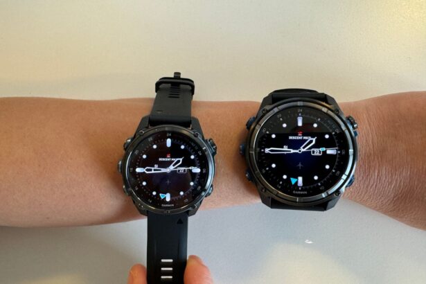 The 43 mm and 51 mm Garmin Descent Mk3i worn side by side on a forearm for size comparison