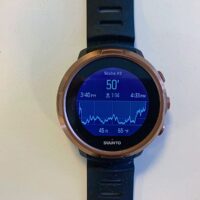 Suunto D5 showing a logged scuba dive with depth profile graph, max depth and water temperature