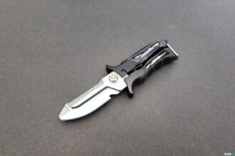 XS Scuba Mini FogCutter X dive knife with black handle and short blunt tip blade