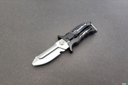 XS Scuba Mini FogCutter X dive knife with black handle and short blunt tip blade