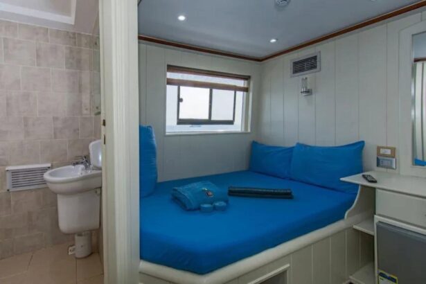 Twin cabin with an open ensuite bathroom aboard the Sea Serpent Contessa
