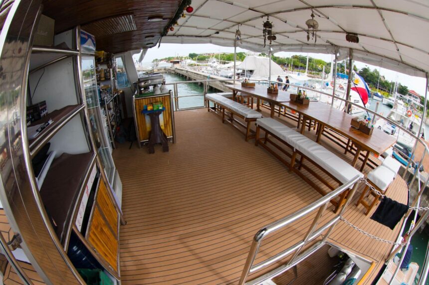 crew galley and dockside deck area aboard the Seadoors