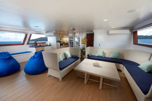 Lounge with beanbags and sofas aboard the Solitude One