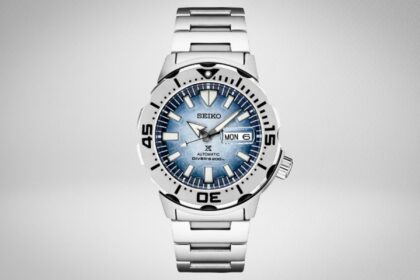 Seiko Prospex Save the Ocean automatic diver with textured blue dial on a steel bracelet