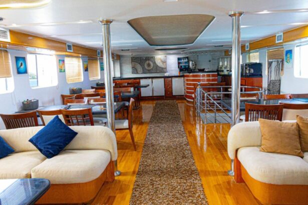 Lounge seating with cushions near the bar on the Betelgueser