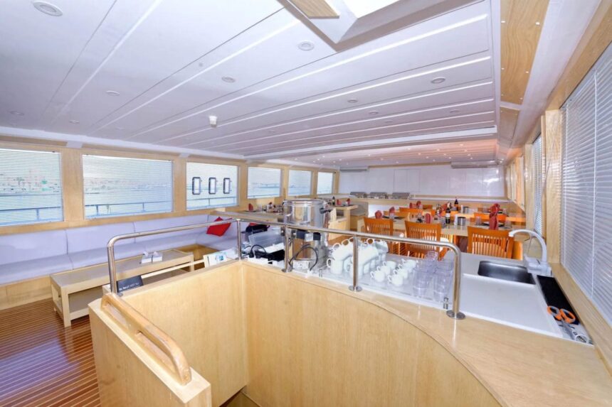 Galley and bar counter aboard the MY Blue Pearl