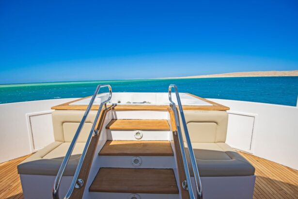 Sun loungers on the open deck of the Dolce Vita with the sea in the background
