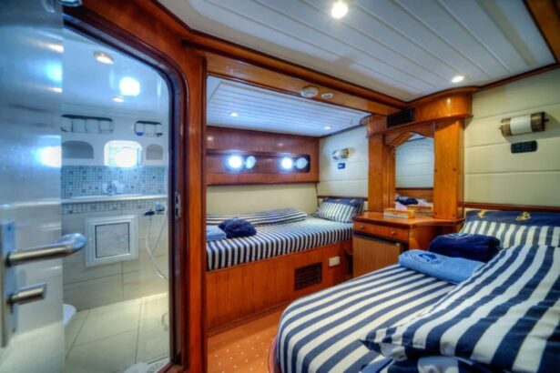 Twin cabin aboard the Golden Dolphin I with en suite bathroom