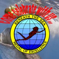 Beneath the Sea Medal of Excellence logo over an underwater photo of a tarpon