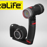 SeaLife-branded Micro 3.0 camera and dive light kit on a plain background