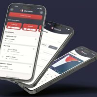 Three phone screens showing the Decosoft tech diving planner app with saved dive plans and a decompression graph