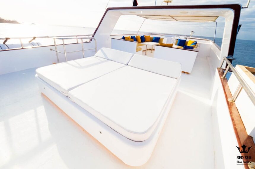 white sun loungers on Red Sea Blue Force 2's sundeck