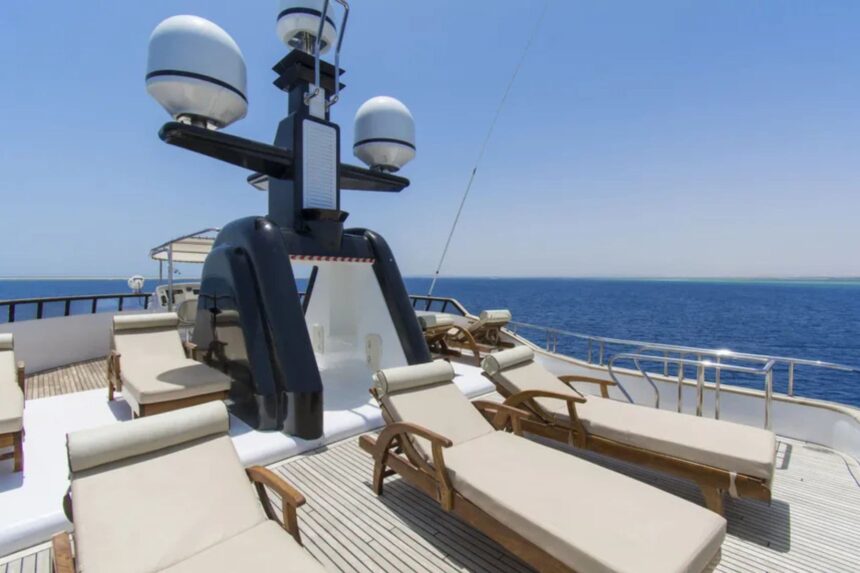 Sun loungers on the top deck of the Golden Dolphin IV